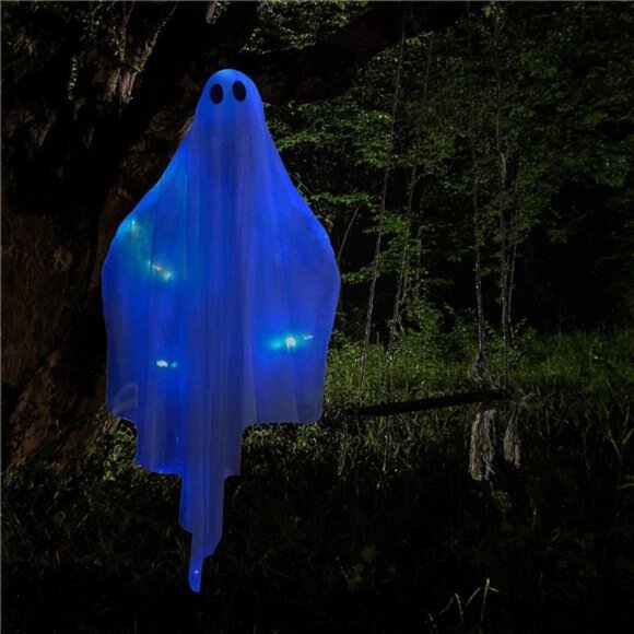 Light-Up Hanging Ghost – Spooky Blue LED Halloween Decoration for Yard - Picture 3 of 8